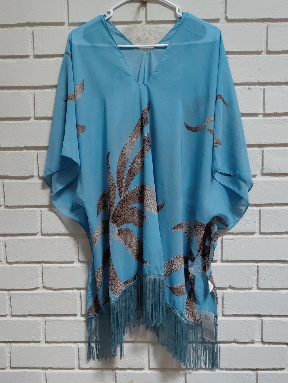 Beachy Blue Fringe Sheer Bathing Suit Cover-up. O/S   NWT